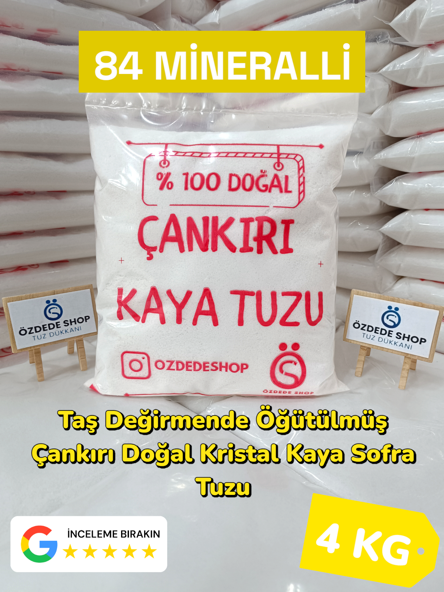 Çankırı Doğal Granül Kaya Tuzu 4 Kg Yemeklerde, Turşu ve Salamurada (Sarı Etiket)