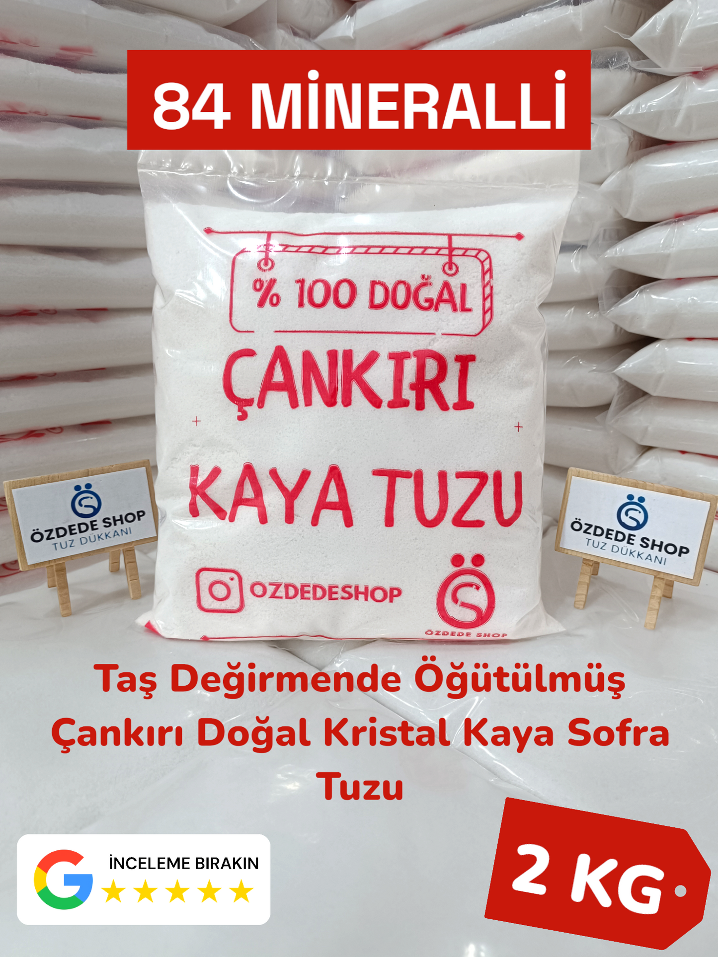 Çankırı Doğal Granül Kaya Tuzu 2 Kg Yemeklerde, Turşu ve Salamurada (Koyu Kırmızı Etiket)
