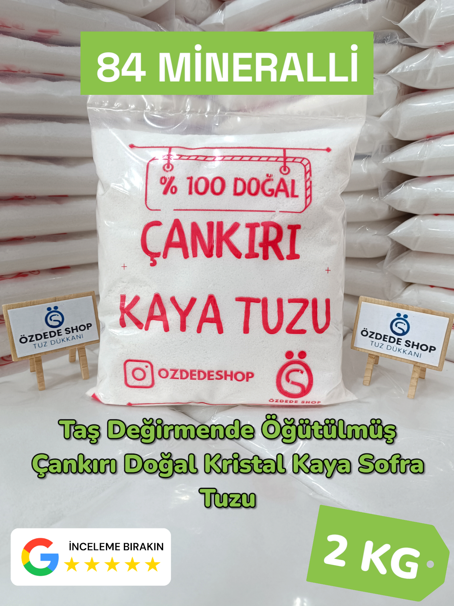 Çankırı Doğal Granül Kaya Tuzu 2 Kg Yemeklerde, Turşu ve Salamurada (Yeşil Etiket)