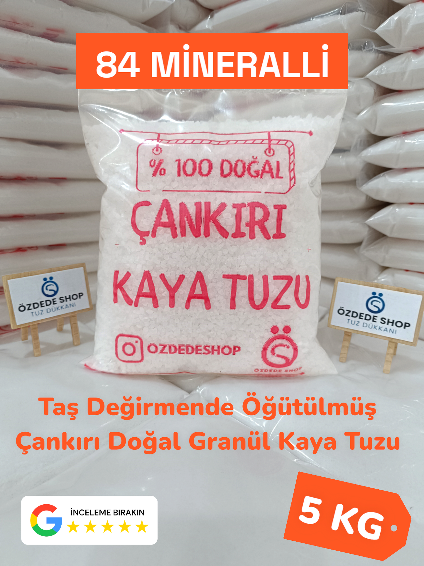 Çankırı Doğal Granül Kaya Tuzu 5 Kg Yemeklerde, Turşu ve Salamurada (Turuncu Etiket)