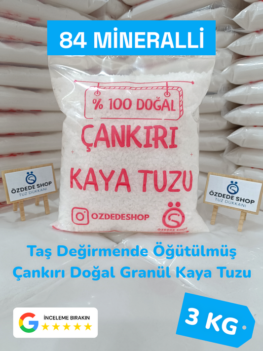 Çankırı Doğal Granül Kaya Tuzu 3 Kg  Yemeklerde, Turşu ve Salamurada (Mavi Etiket)