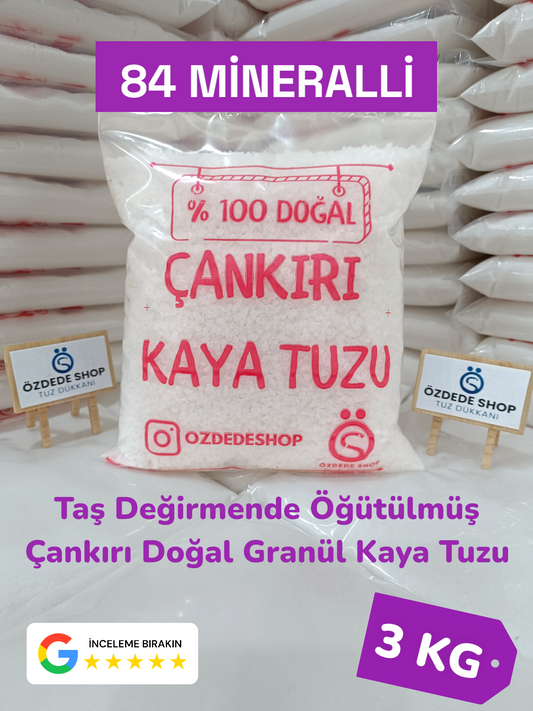 Çankırı Doğal Granül Kaya Tuzu 3 Kg  Yemeklerde, Turşu ve Salamurada (Mor Etiket)